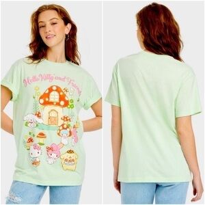 Hello Kitty & Friends Sanrio Kawaii Pastel Cottagecore Casual Short Sleeve Shirt